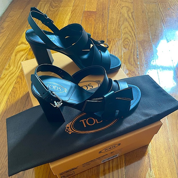 Tod’s Black Leather High Heel Sandals - Picture 1 of 5